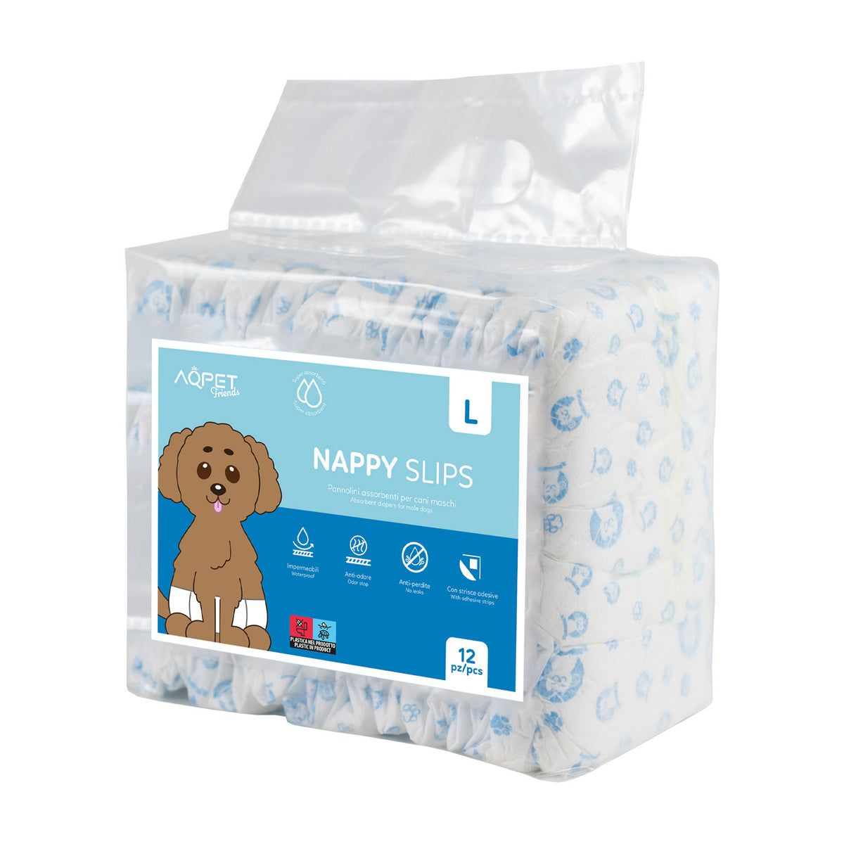 AQPET FRIENDS Nappy Slips Pañales de banda para perros machos, 12 unidades absorbentes para la higiene diaria