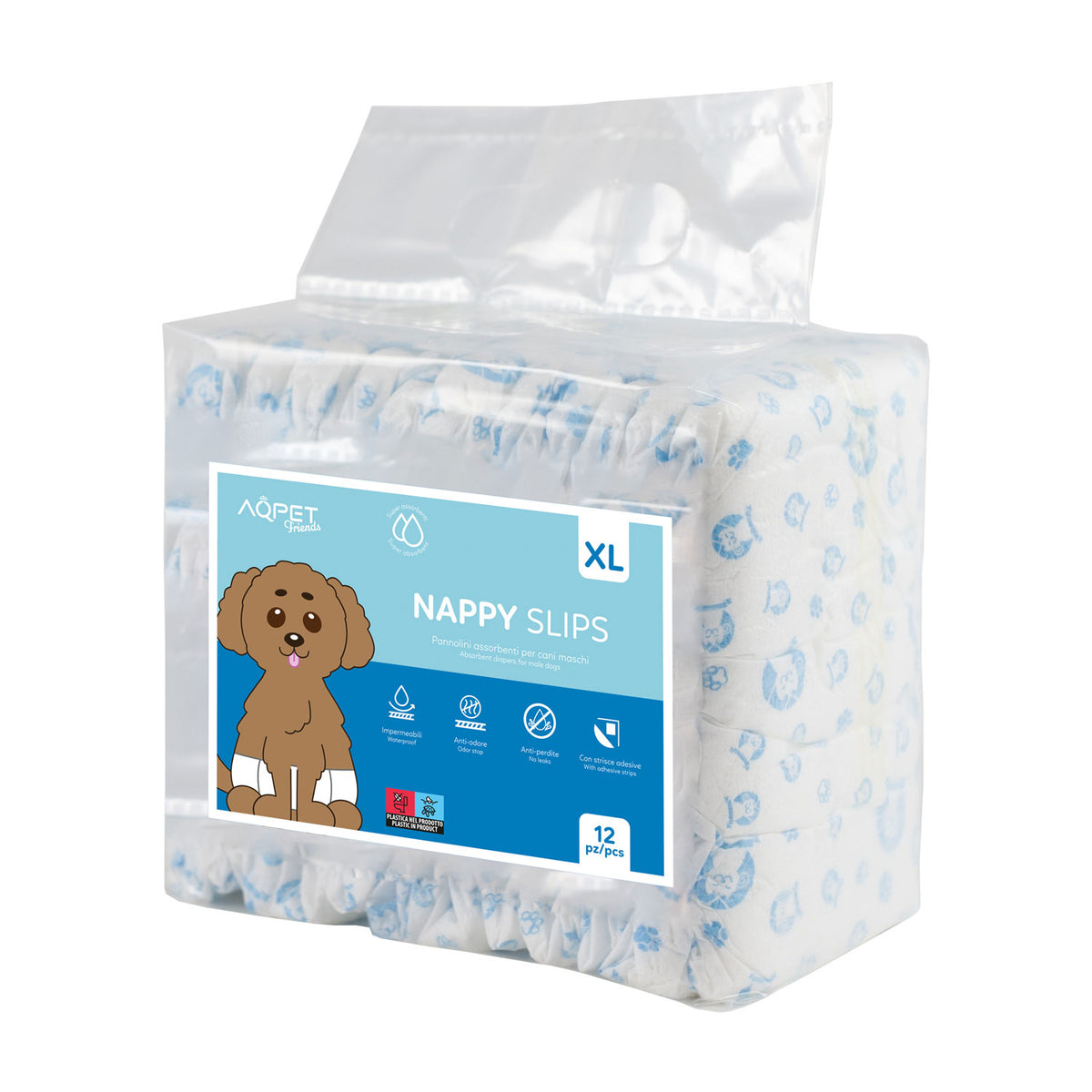 AQPET FRIENDS Nappy Slips Pañales de banda para perros machos, 12 unidades absorbentes para la higiene diaria