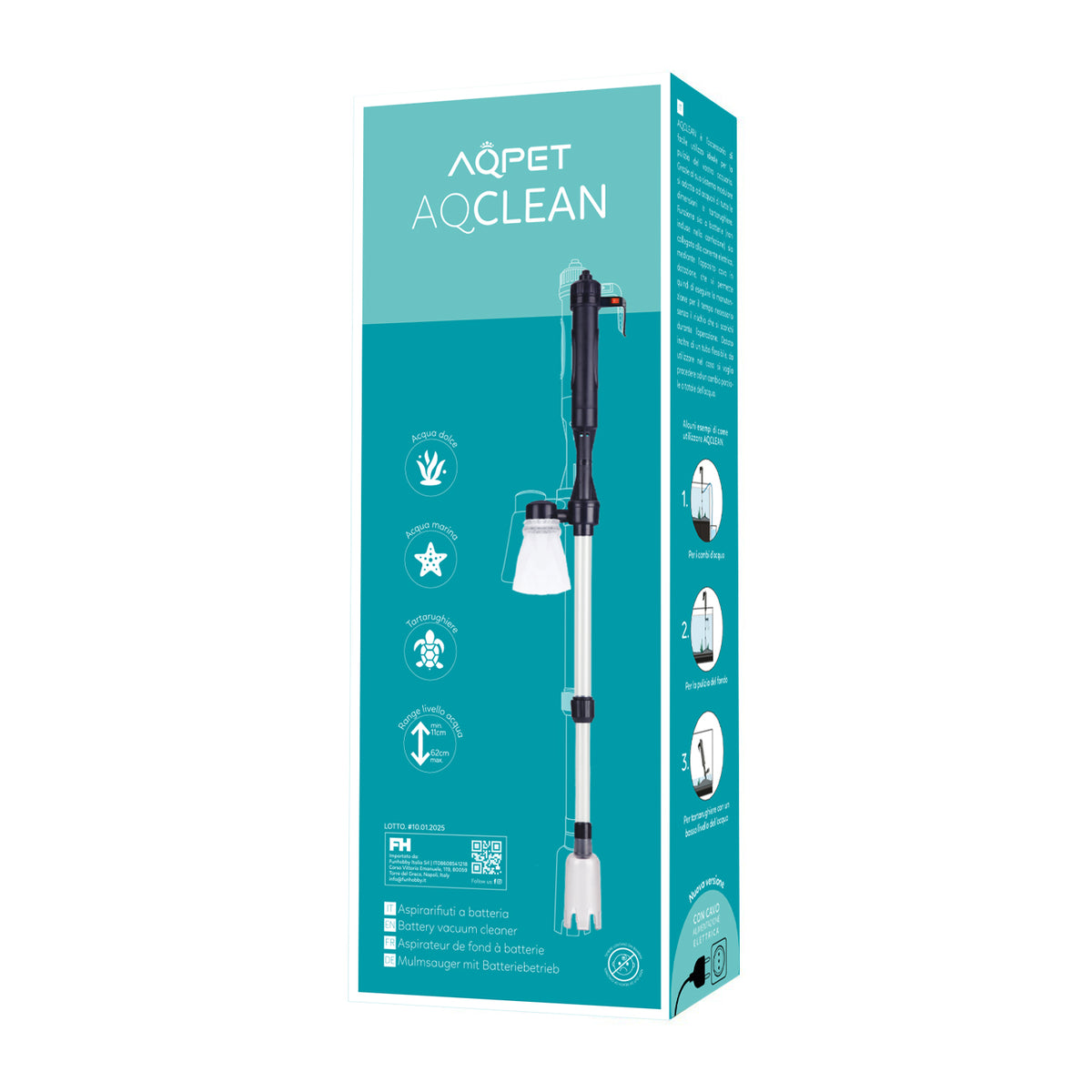 AQPET AQCLEAN ASPIRADOR DE RESIDUOS PARA ACUARIO A BATERÍA CON ADAPTADOR DE 12V