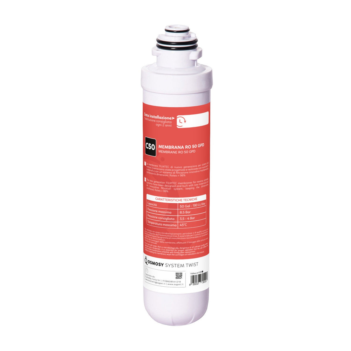 AQPET RECAMBIO MEMBRANA PARA SISTEMA DE ÓSMOSIS TWIST DE DESCONEXIÓN RÁPIDA 50 GAL FILMTEC "C"