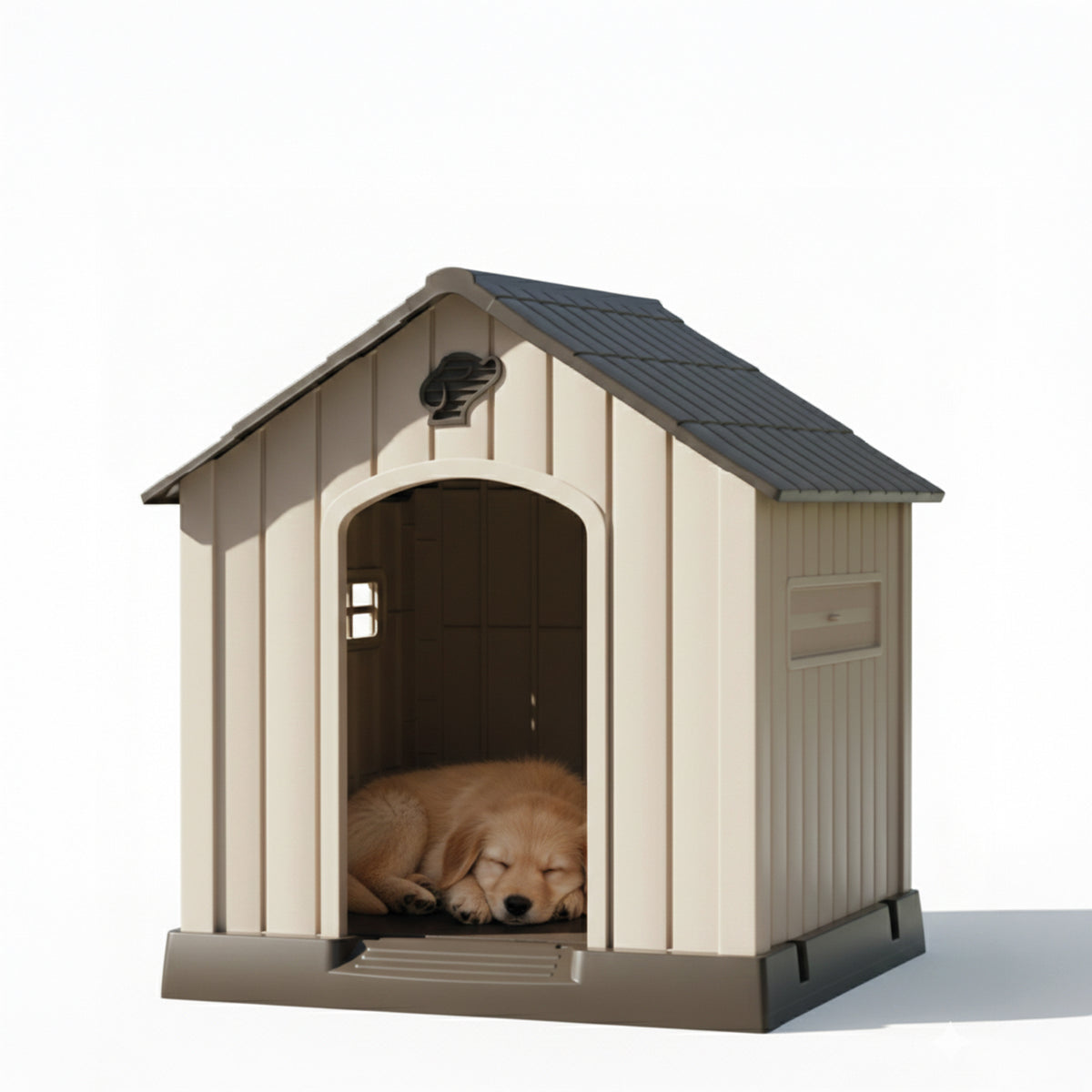 AQPET FRIENDS Caseta de plástico impermeable para perros, para exteriores e interiores – Casita con suelo elevado y sistema de ventilación – Refugio resistente