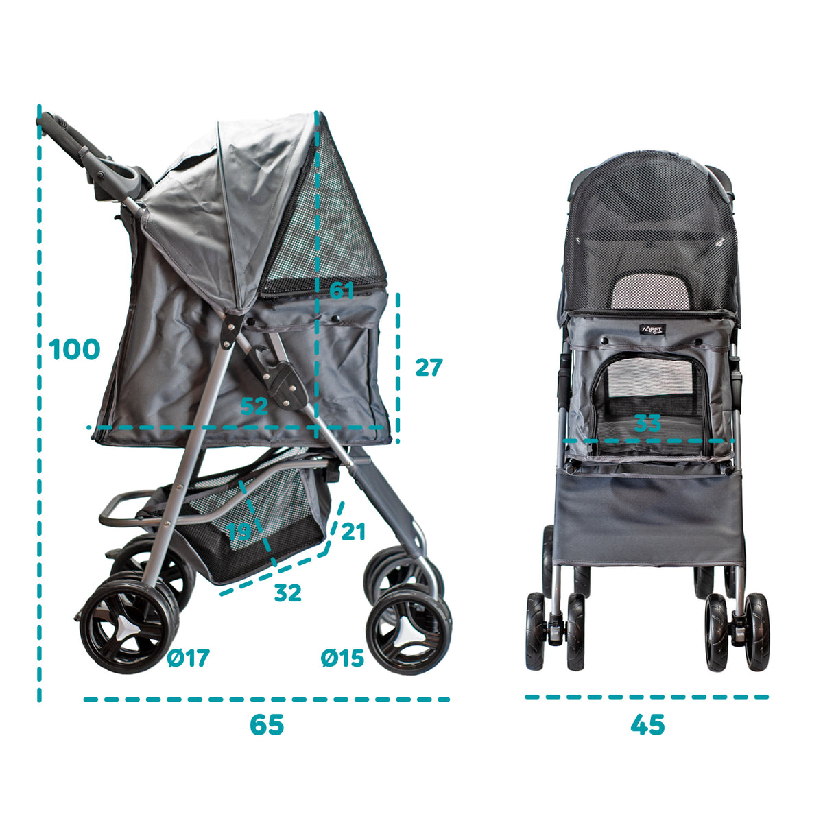 AQPET FRIENDS Cochecito cómodo y práctico para perros de tamaño mediano/pequeño Para perros y gatos Viaje seguro