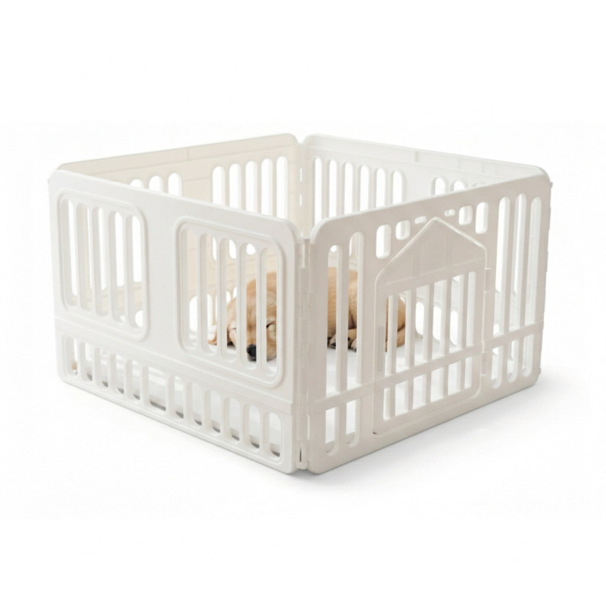 AQPET FRIENDS Parque para perros de interior de plástico con puerta, 97x97x60h cm – Parque modular blanco para cachorros y animales domésticos – Recinto para el hogar, gatos y perros