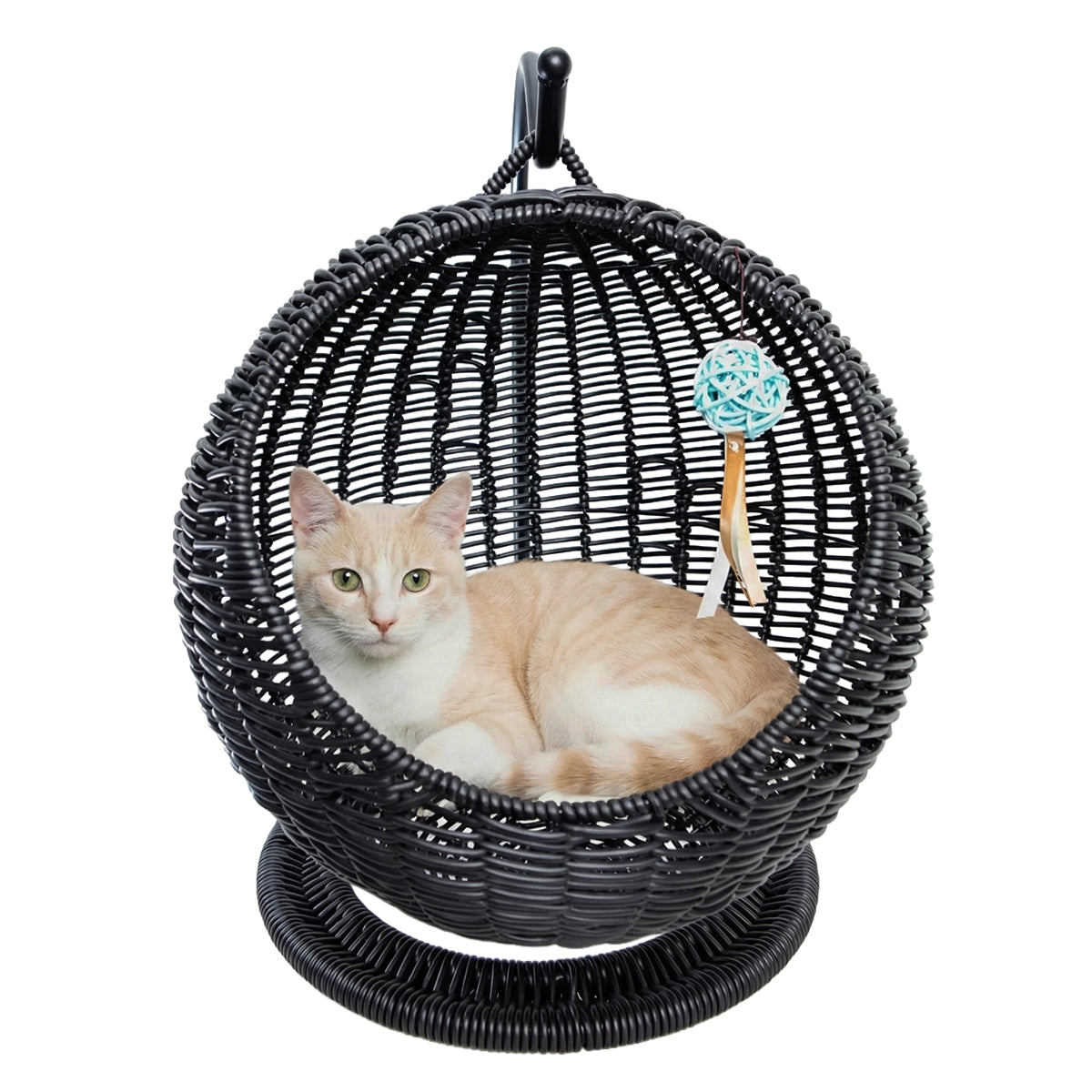 AQPET FRIENDS Morfeo Cama colgante para gatos y gatitos de mimbre trenzado a mano con cojín mullido incluido, color negro, 46x62 cm
