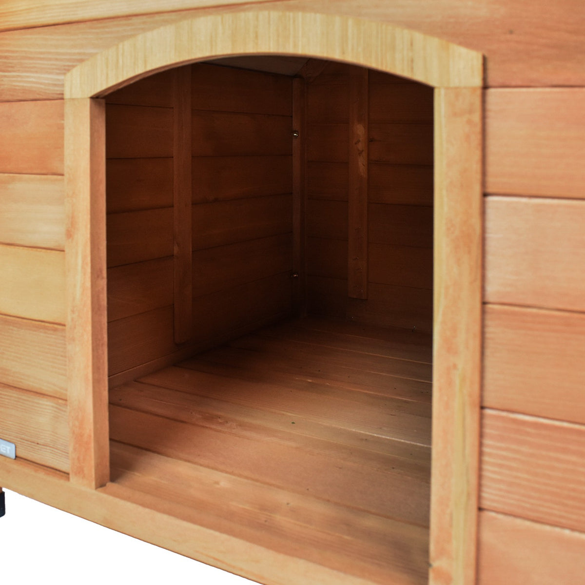 AQPET FRIENDS Suite Caseta de madera con techo inclinado, con cortina térmica, para perros y gatos